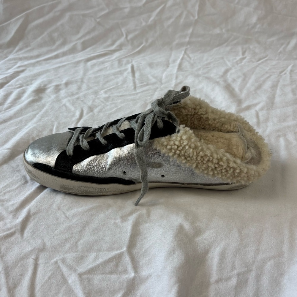 SOLD Golden Goose Sabot Super Star Slip on Shearling Sneaker Silver size 39 - Picture 8 of 15